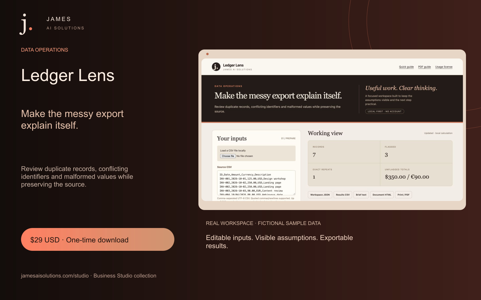 Ledger Lens — Make the messy export explain itself.