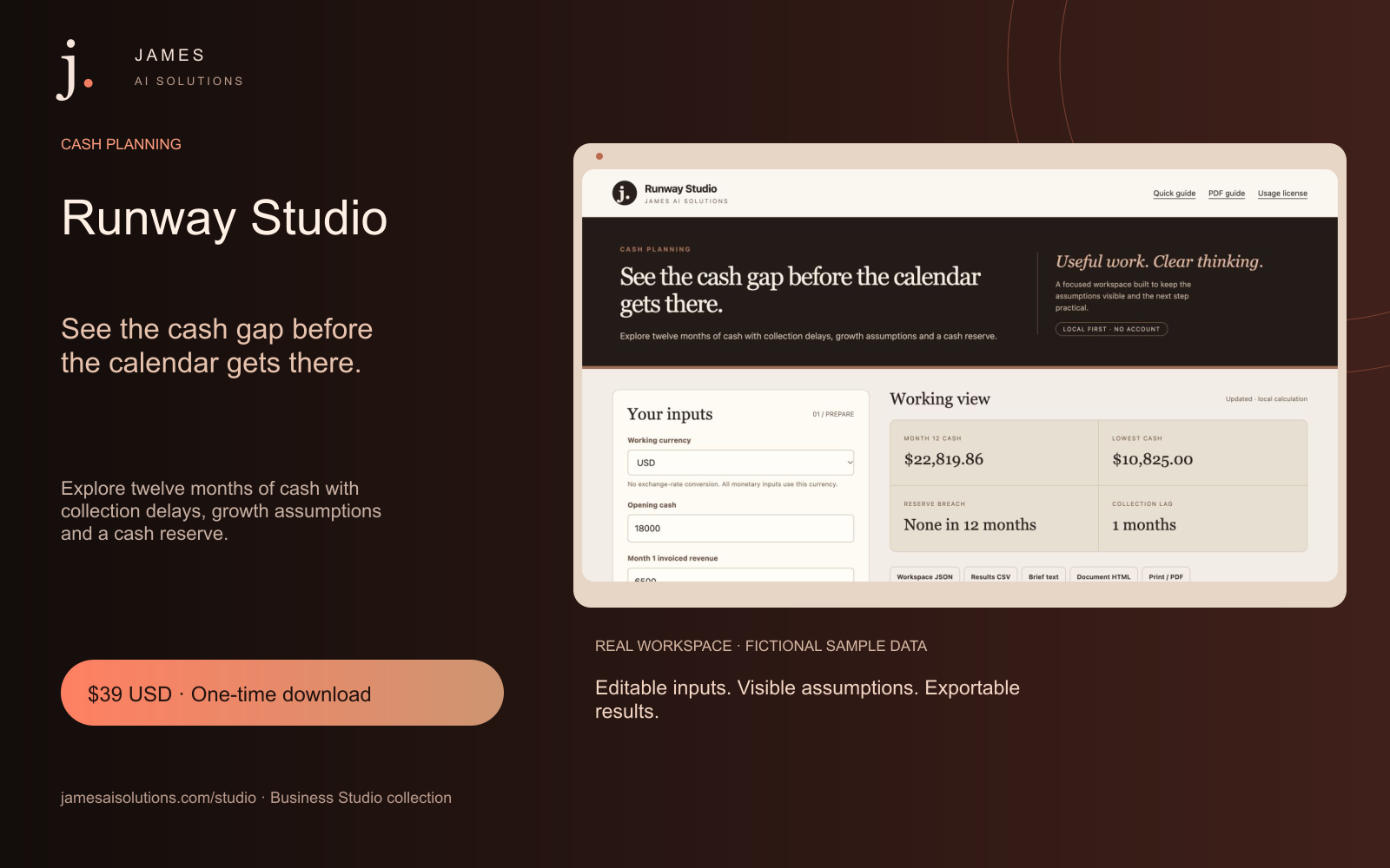 Runway Studio — See the cash gap before the calendar gets there.