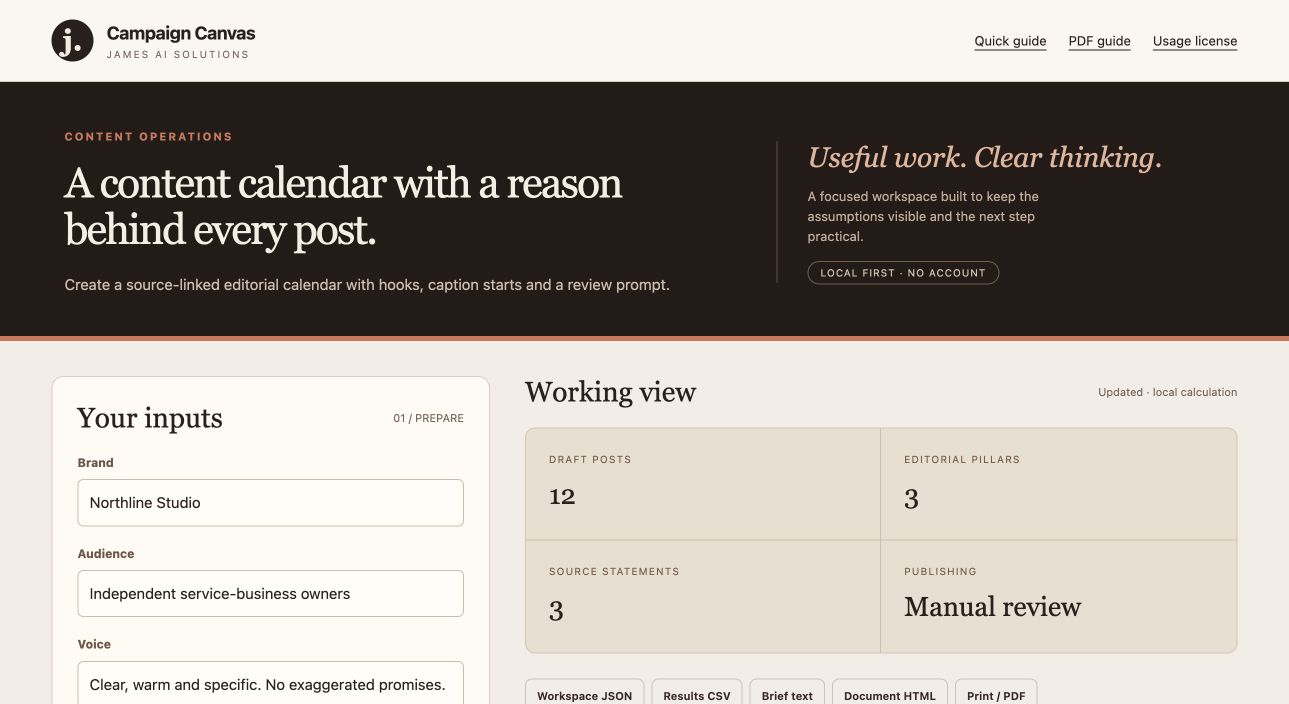 Campaign Canvas actual sample workspace