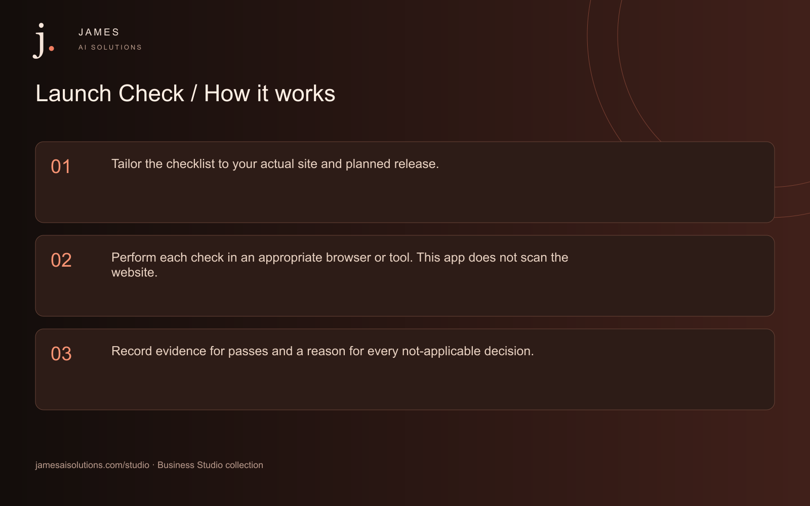 Launch Check workflow explained in three steps