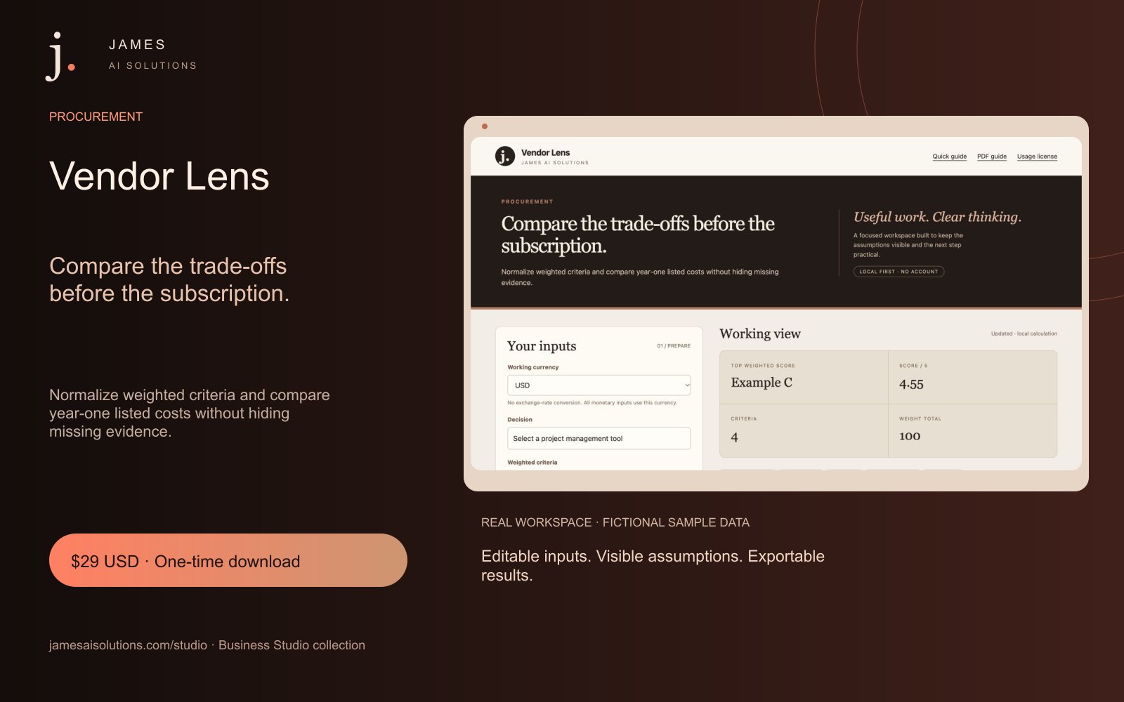 Vendor Lens — Compare the trade-offs before the subscription.