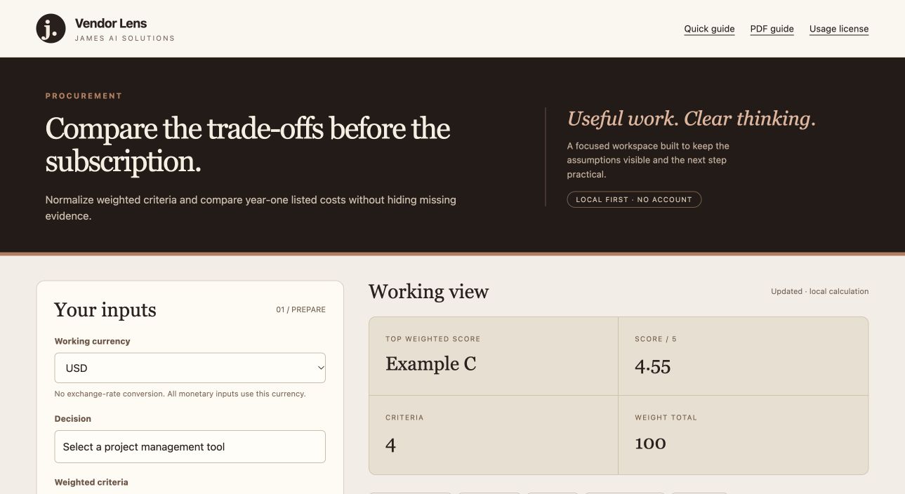 Vendor Lens actual sample workspace